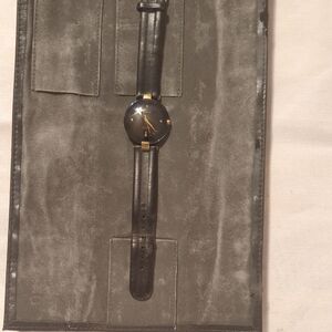 Rado Black Leather Strap Watch with Gold Accents